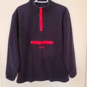 Fila Half-Zip Fleece Sweater Navy Blue/Red Orange Large